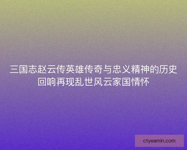 三国志赵云传英雄传奇与忠义精神的历史回响再现乱世风云家国情怀
