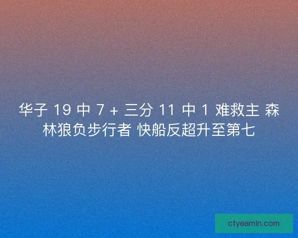 华子 19 中 7 + 三分 11 中 1 难救主 森林狼负步行者 快船反超升至第七